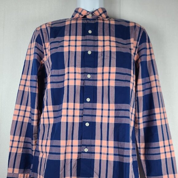 American Eagle Men's Navy Pink Plaid Long Sleeve Casual Button-Front Shirt XS - Picture 2 of 7